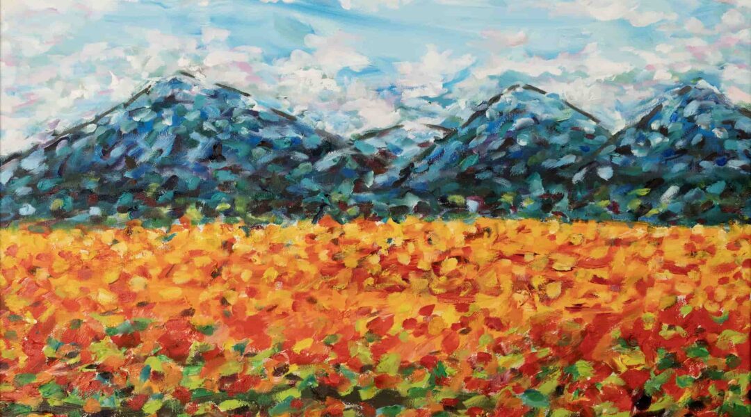 Portfolio painting - Swipa. Dotted mountains with yellow field.