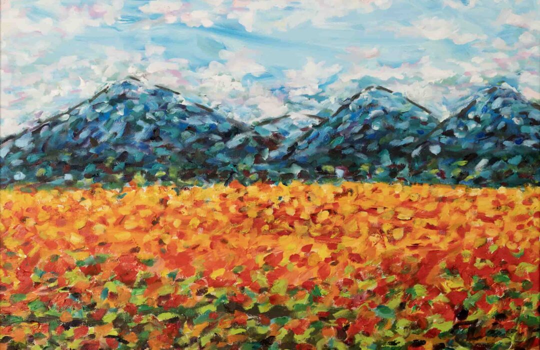 Painting with mountains