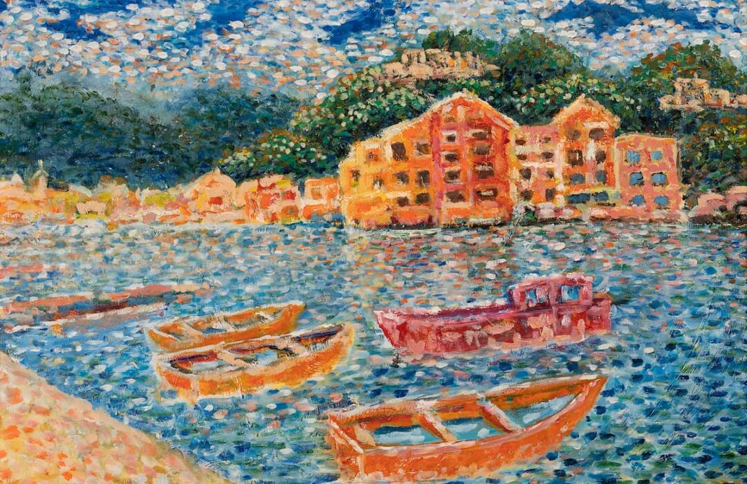 Painting with little boats.