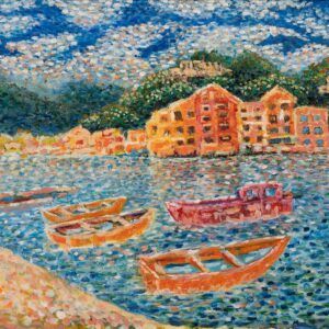 Painting with little boats.