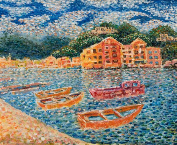 Painting with little boats.