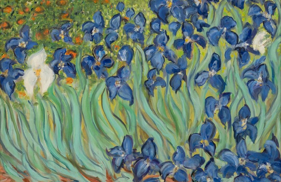 Painting with bearded irises.
