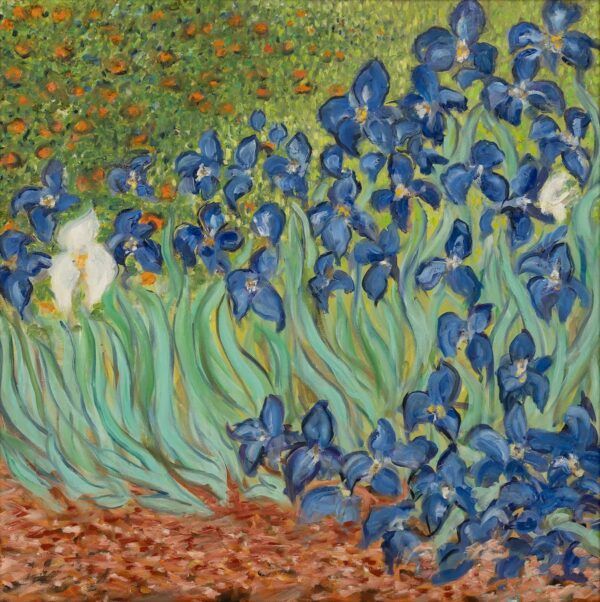 Painting with bearded irises.